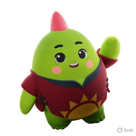 The image features a green toy figure with a red hat and shirt, standing upright against a white background. The figure has a big smile on its face and appears to be waving or greeting someone. The text "Saturday was good. Time to hit bed, plug in some @sleepagotchi game before dino" is written below the image, which seems to be related to the toy figure's name or purpose.
