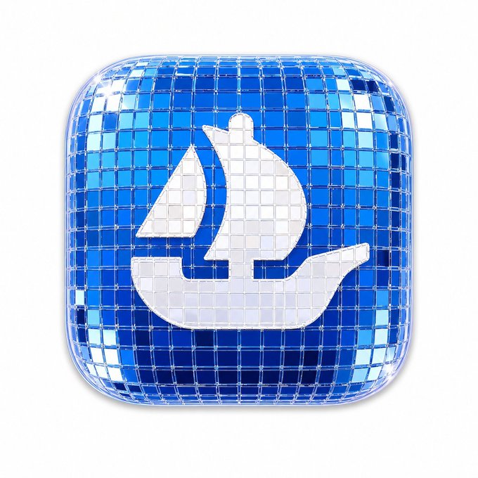 A blue disco ball-style app icon featuring a white sailboat logo, likely representing the Sailing Wallet app.