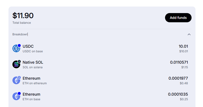 A screenshot showing a total balance of $11.90 with a breakdown of assets—10.01 USDC on base, 0.0110571 Native SOL on solana ($1.15), 0.0001977 Ethereum on ethereum ($0.48), and 0.0001035 Ethereum on base ($0.25)—demonstrating the unclaimed airdrop funds found via home.privy.io as described in the post.