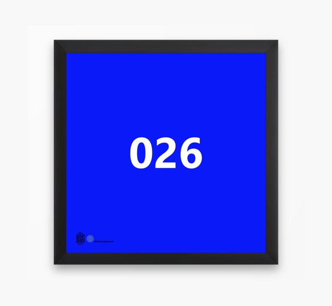 A simple framed graphic with a black border displaying the number '026' in white text on a solid blue background.