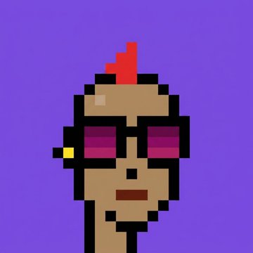 A pixel art character with a red mohawk, sunglasses, and a brown complexion is displayed against a purple background, representing the style of the InkCyberPunks NFT collection featured in the giveaway. The image aligns with the promotion of 20 guaranteed mint spots for the collection, available via a free mint on the Ink chain.