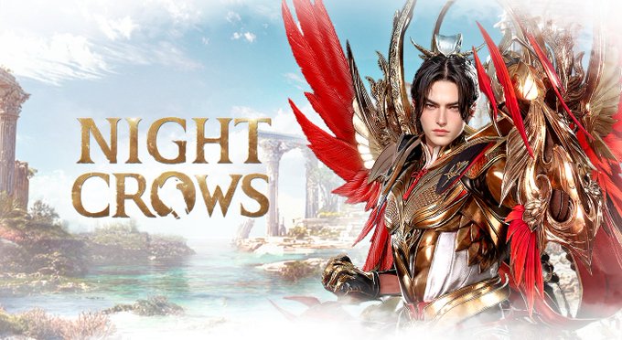 𝗡𝗘𝗪 𝗧𝗜𝗧𝗟𝗘 𝗔𝗟𝗘𝗥𝗧: The image features a man with red wings, wearing a golden outfit and holding a sword in his right hand. He is standing against a backdrop of a castle or palace, which suggests that the game might be set in a fantasy world where players can assume the role of a knight or warrior. The post also mentions "night crows" as a title for the game, indicating its focus on medieval-style gameplay and the use of AI to enhance the gaming experience.