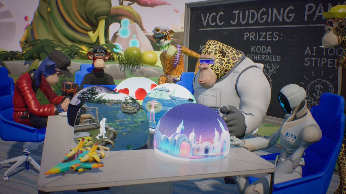 The image features a group of people sitting around a table, with various objects such as a globe, a castle, and other figurines scattered across the scene. The people are engaged in conversation or playing games together, creating an atmosphere of camaraderie and enjoyment. The post about Otherside Metaverse is related to this gathering because it highlights how virtual worlds can bring people together for shared experiences and social interactions, even if they are not physically present with each other.