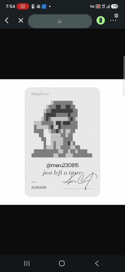 A screenshot displaying a digital card or 'trace forms' artwork by @maru230815, dated 22.09.2026, with the text 'just left a trace.'