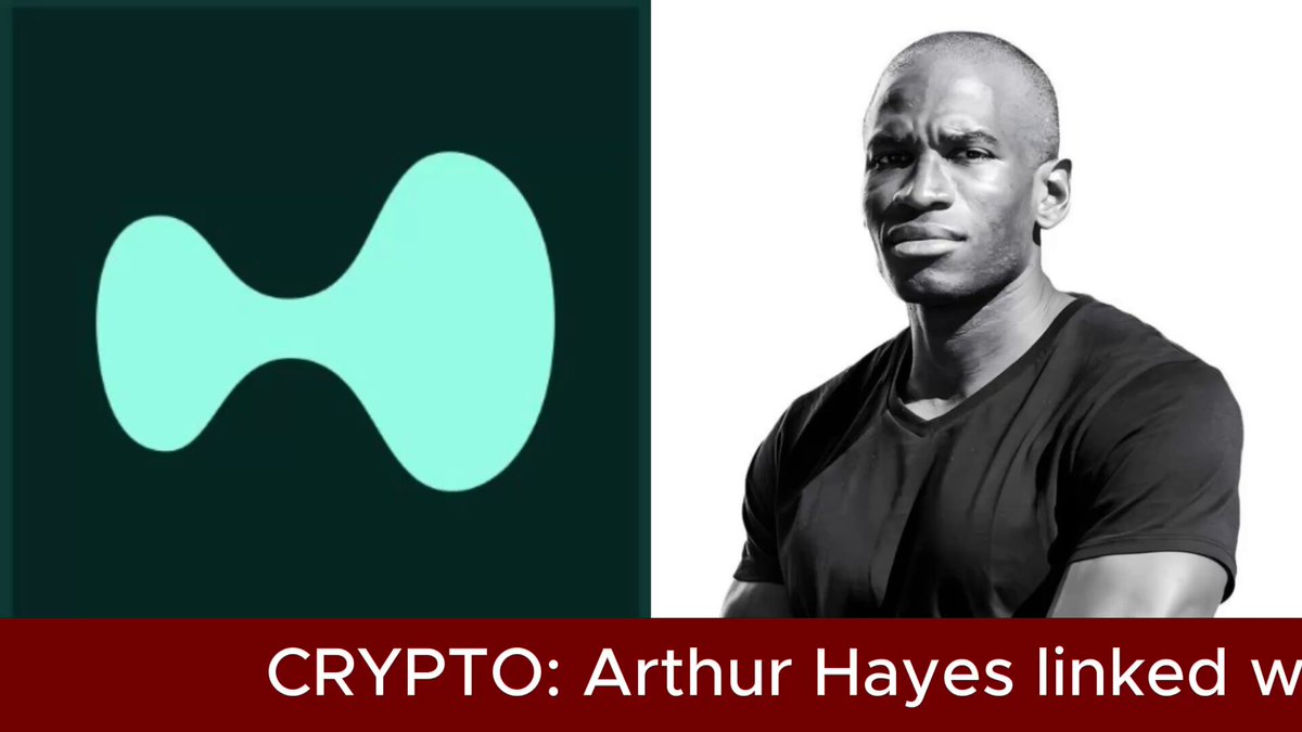 A photo that depicts an image of a man wearing a black t-shirt who appears to be balding. The image also includes text such as "CRYPTO" which could possibly indicate some connection or involvement with cryptocurrency, given Arthur Hayes' past actions involving this digital currency asset. Another line of text states, "Hype Crumbles 10% In 24 Hours as Hayes Dump Continues... @HyperliquidX native token is now down roughly 10% in the past 24 hours." The image has been shared on a social media platform and is related to the post about cryptocurrency.