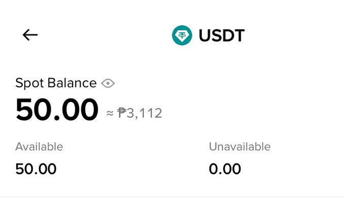 The image shows a cryptocurrency spot balance of **50.00 USDT** (≈₱3,112) with full availability and zero unavailable funds, representing the prize earnings mentioned in the post as a reward from @zenpromoter and @ZoomexOfficial.