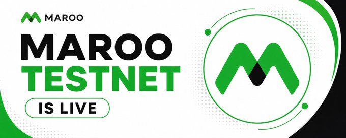 Promotional banner for 'MAROO TESTNET IS LIVE' with the Maroo logo on a white background with green accents.
