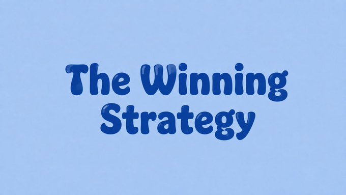 The image displays the bold blue text "The Winning Strategy" on a light blue background, serving as a striking visual title that introduces the accompanying post about how Web3 creators can succeed by transforming complex blockchain updates and protocols into accessible, engaging content for their audiences.