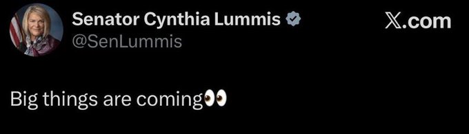 A screenshot of a tweet from Senator Cynthia Lummis (@SenLummis) reading "Big things are coming 👀".