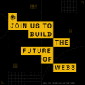 A black graphic with yellow tile-like blocks containing the text "JOIN US TO BUILD THE FUTURE OF WEB3".
