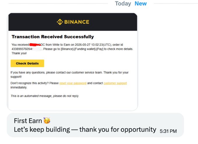 The focus of this image is a screenshot of a message from a Bitcoin exchange called @binance Square I that says "Everything makes me happier than seeing creators get their first paycheck". This means that they are helping people to grow their income streams by allowing them to trade, create content, or write using Bitcoins. The post includes text that highlights the importance of user support and mentions that they offer a 1-on-1 support service for users who want help with their account details or issues related to trading.