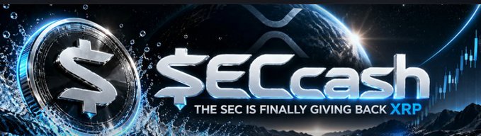 A banner advertisement for SECcash cryptocurrency featuring a silver coin with a dollar sign, an XRP logo, and the text "THE SEC IS FINALLY GIVING BACK XRP."