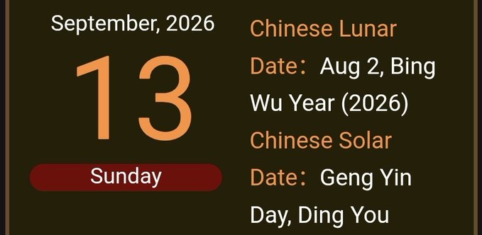 This image displays the date September 13, 2026, a Sunday with Chinese Lunar and Solar calendar information, suggesting a future target date for the "$1,000 Tomorrow" post regarding #XRP.