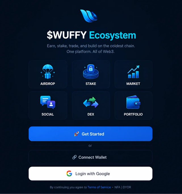 The image shows a website called $WUFFY EOSM, which is an ecosystem for trading and investing in Web3 projects. The website has a blue background with white text that displays information about the platform, including its purpose, features, and benefits. It also includes a list of available projects on the platform, along with their respective descriptions and details. The image does not contain any text or other visual elements, so it focuses solely on providing information about the $WUFFY EOSM ecosystem.