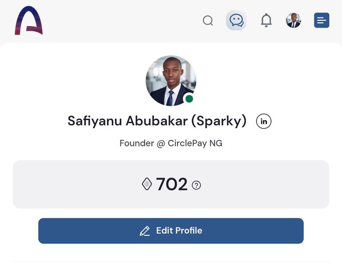 A profile page for Safiyanu Abubakar (Sparky), Founder @ CirclePay NG, displaying an Arc user score of 702—visually confirming the post's celebration of crossing the 700-point milestone on the platform.