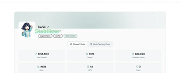 A CryptoRank profile page for user 'heria' (@heria169) showing a Skittleverse portfolio with $745.33M value, 1,270 floor price, 880,000 owners, and 46 items sold.