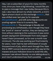 A blurry image showing a block of small, mostly illegible white text on a dark background.