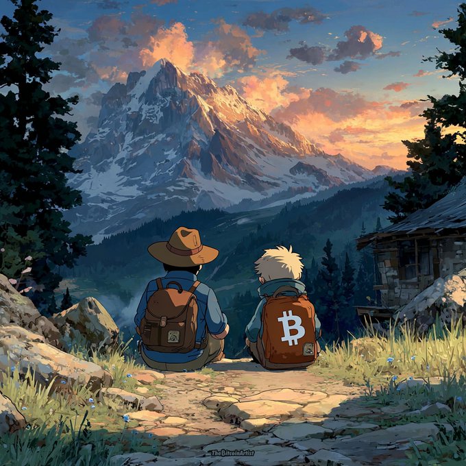 The image features two people sitting on a path, looking at a mountain range with a sunset behind them. The scene suggests that they are on an adventure or journey together, as indicated by their backpacks. The post about going on a journey is relevant because it captures the essence of the moment and the emotions experienced during such travels. It encourages viewers to appreciate the beauty of nature and the sense of exploration that comes with embarking on new adventures.