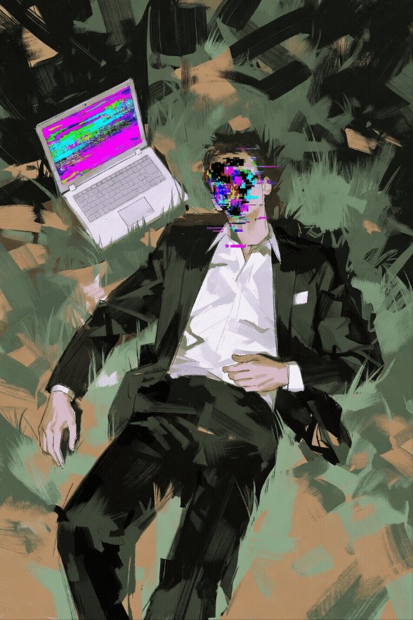 The image features a man lying down in the grass, wearing a suit and tie with his face obscured by a mask. The man appears to be resting or sleeping, as he has his head propped up against an open laptop computer that is placed on top of him. The background consists of green grass, which adds a natural element to the scene. The image also contains text that reads "Auction started by @graviton2007 Thank you so much fam Current bid …" and "Current bid eth x.com/i/status/20618".