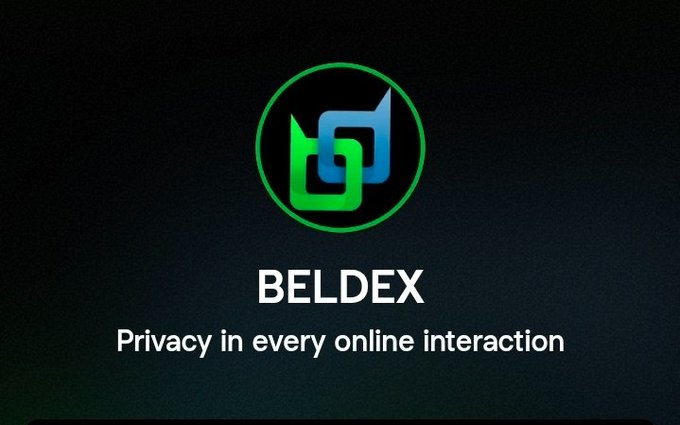 The image displays the Beldex logo—two interlocking speech bubble shapes in green and blue within a green circle—above the text "BELDEX" and the tagline "Privacy in every online interaction" against a black background, serving as a visual introduction to the post breaking down Beldex as a privacy-first Layer 1 blockchain.