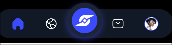 A dark navigation bar displays five icons including a blue house, globe, compass, envelope, and a circular profile picture of an anime-style character.