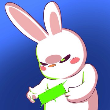 A cartoon white rabbit with pink ears and cheeks glares angrily while tearing a green paper sign, visually capturing the creator's frustration and frustration with being "fucked over" in crypto. The accompanying post introduces the artist "Icy the PNUT artist" and describes being taken advantage of in the space.