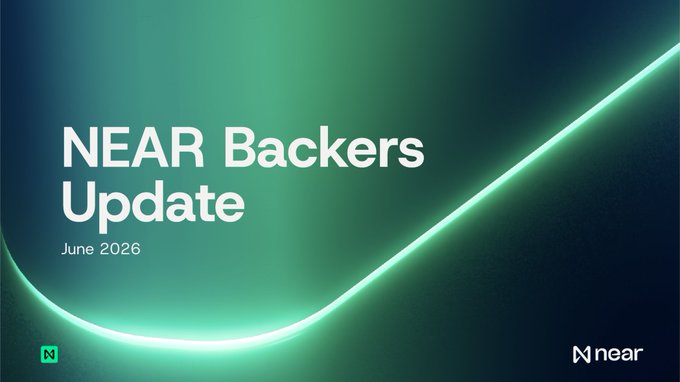 The image features a poster with a green curve that says "NEAR Backers Update" at the top. The poster also includes text about the NEAR Summit happening on June 11th, which is scheduled for an hour. The main focus of the poster is the green curve and the text, but there are no other objects or elements in the image.