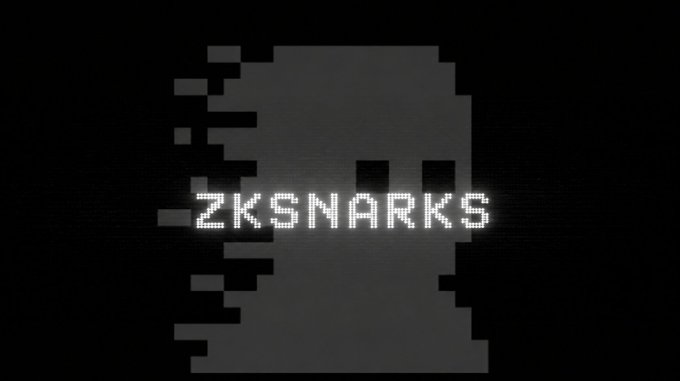 A dark pixelated logo or graphic on a black background displaying the glowing white text 'ZK SNARKS'.