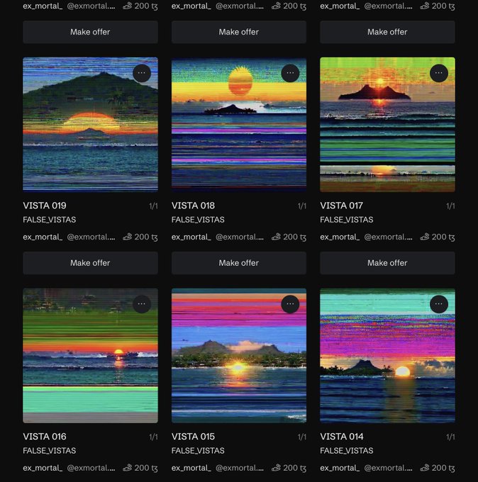 The image shows a collection of nine different sunset pictures, each with varying colors and styles. The posts are labeled with the names of the artists who created them, such as "Vista 19", "Vista 17", and "Vista 0". These artists have offered their services to create these stunning sunset images for various platforms like Flickr, Instagram, and Twitter. The posts also include a description of what they offer, stating that they can make your sunset picture look like the one in the image or even better.