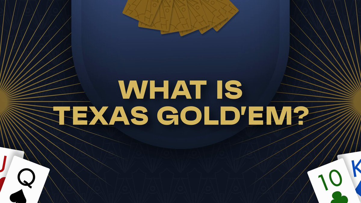 The image features a poster with a blue background that says "What Is Texas Gold'em?". The poster includes various cards related to poker games such as playing cards and poker chips scattered around the edges of the poster, suggesting a connection between the topic and card games.