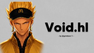 An illustration of a spiky blonde-haired character wearing a visor with a McDonald's logo, accompanied by the text 'Void.hl' and '- by @arnidave -' on a gray background.