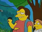 The image features a cartoon character, likely from the popular TV show "The Simpsons", standing next to another cartoon character who appears to be a person. The two characters are positioned close together, with one of them holding a black object while the other looks on. In the background, there is a tree and some bushes, adding to the overall scene. The image also includes text that reads "Me looking at $ETH at $1600." This could possibly be an autograph or a reference to a famous person's name and their worth in dollars.