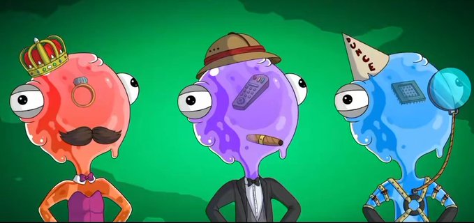A promotional graphic featuring three cartoonish, candy-like characters with accessories (a crown with mustache, a detective hat with cigar, and a party hat) styled as NFTs, advertising a giveaway of 20 GTD spots for the @slurps_nfts mint on Solana.
