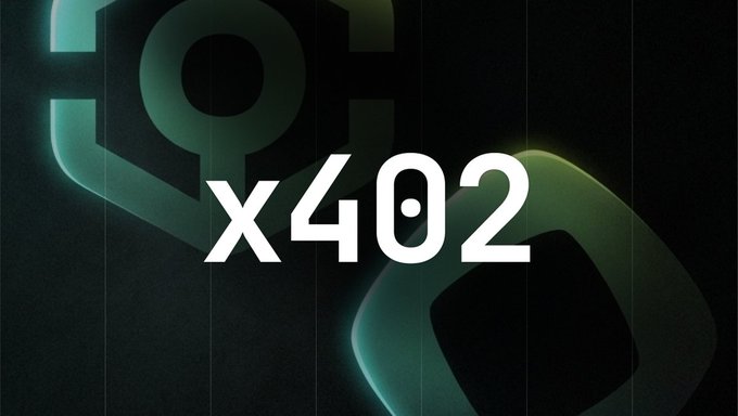The image features the text "x402" prominently overlaid on a dark background with abstract glowing green geometric shapes. This visual represents Ankr's x402 service highlighted in the post, showcasing the new payment protocol that enables AI agents to autonomously pay for blockchain RPC access using USDC on the Monad network.