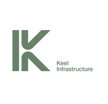 A minimalist logo for 'Keel Infrastructure' featuring a stylized green 'K' monogram next to the company name in green text on a white background.