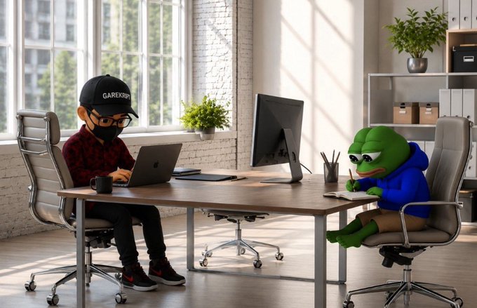 An illustrated scene depicts a person in a black cap and mask working on a laptop at a desk alongside a small green creature in a blue hoodie.