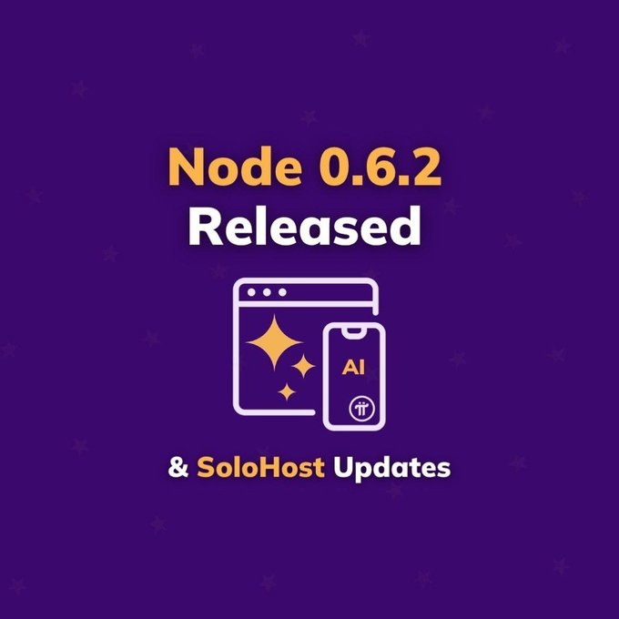 A purple graphic announcement that reads 'Node 0.6.2 Released' and '& SoloHost Updates', featuring icons of a browser window with sparkles and a mobile phone labeled 'AI'.