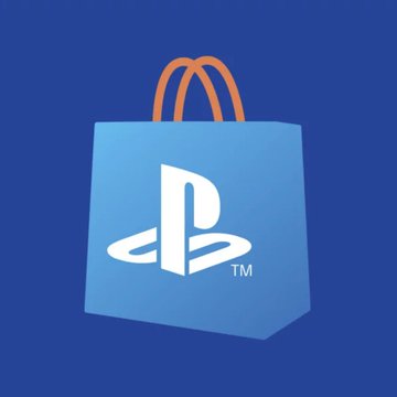 A blue shopping bag featuring the PlayStation logo with McDonald's golden arches handles, set against a dark blue background.