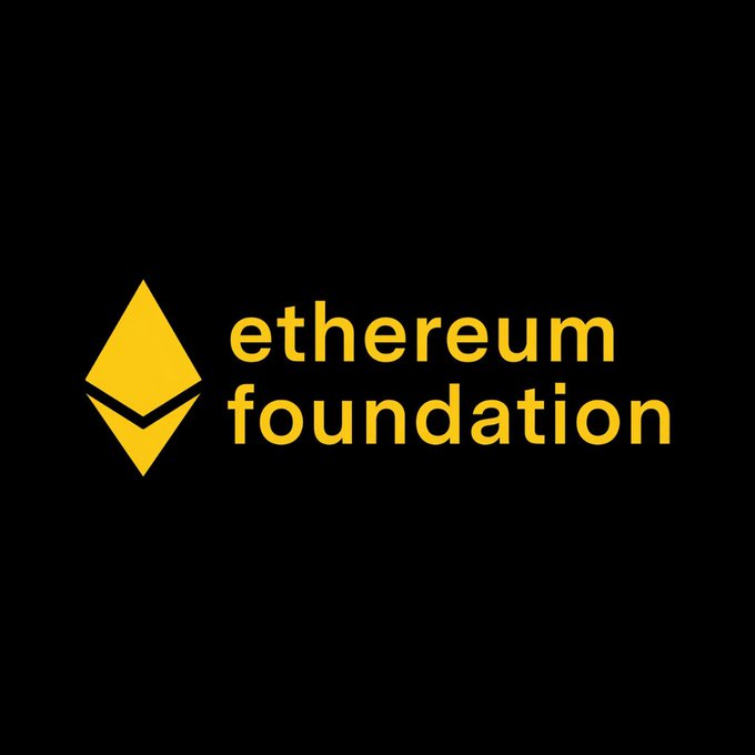 The image shows the Ethereum Foundation logo, featuring a yellow Ethereum diamond symbol next to the text "ethereum foundation" on a black background. The logo relates to the post by visually identifying the Ethereum Foundation as one of the key research organizations involved in halving the estimated quantum attack cost on Bitcoin and Ethereum.