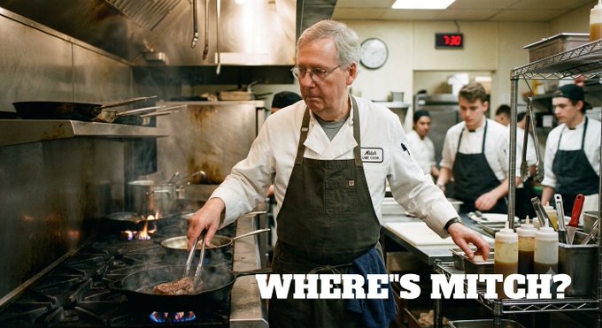 A chef cooks at a busy restaurant stove with the caption "WHERE'S MITCH?" displayed below, while the post promotes a trading group. The image appears unrelated to the post's content about $GLIM stock gains, serving as an unrelated promotional backdrop for the alpha trading channel advertisement.
