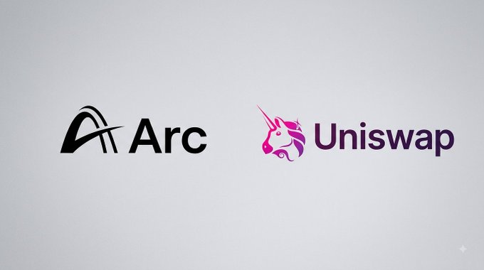 Logos for "Arc" and "Uniswap" displayed side by side on a gray background.