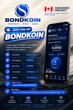 Promotional graphic for 'BONOKOIN' cryptocurrency with a 'Canadian Project' logo, showing launch on September 1 with 900M total supply, 270M allocation, 3 points conversion, and 24-hour season length.