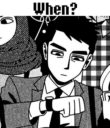 A black-and-white manga-style image shows a bespectacled character in a suit checking his watch, with the word "When?" displayed above him, humorously capturing the impatience of crypto users awaiting a potential $BASE airdrop that has been delayed for three years as the team possibly waits for the Clarity Act to pass and clearer US crypto regulations under Brian Armstrong's leadership.