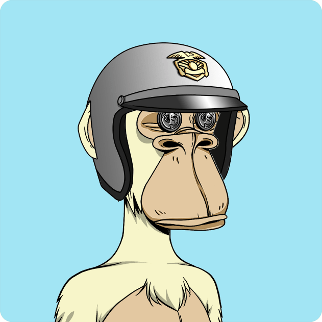 A cartoon illustration of a sad monkey wearing a silver helmet with a star emblem and goggles, set against a light blue background.