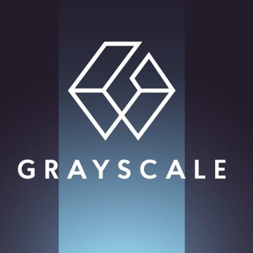 The image displays the Grayscale logo, a white geometric diamond-like emblem above the word "GRAYSCALE," set against a dark blue gradient background. The logo corresponds to the company mentioned in the post, which has filed to convert its Litecoin Trust into a spot ETF under the ticker $LTCN on NYSE Arca.