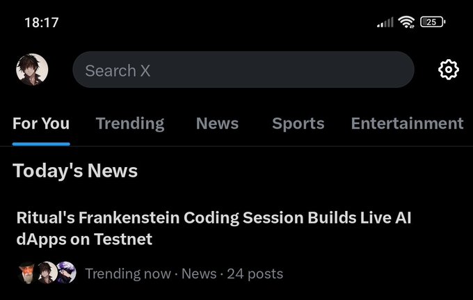 The image showcases a news app's interface, displaying multiple posts related to the hashtag #ritualnet. The title of one of these posts reads "Day 3 and Ritual is still trending on X!" This indicates that day three has been popularly discussed and shared in the community. There are also mentions of "fresh captions up the timeline" and a user's avatar, suggesting that this post or related posts have gained traction recently due to their content or discussions among users. The posts highlight the hashtag #ritualnet in action, discussing it on various platforms like Twitter, Instagram, and other news apps.