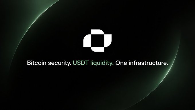 A logo with text reading 'Bitcoin security. USDT liquidity. One infrastructure.'
