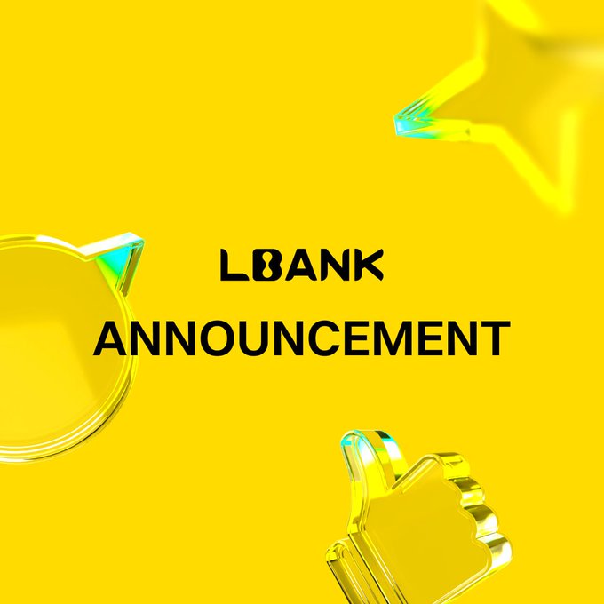 This LBank announcement graphic, featuring 3D icons, visually complements the news that LBank will support the $MOVR token contract upgrade and migration. The text "LBANK ANNOUNCEMENT" is prominently displayed on the bright yellow background.