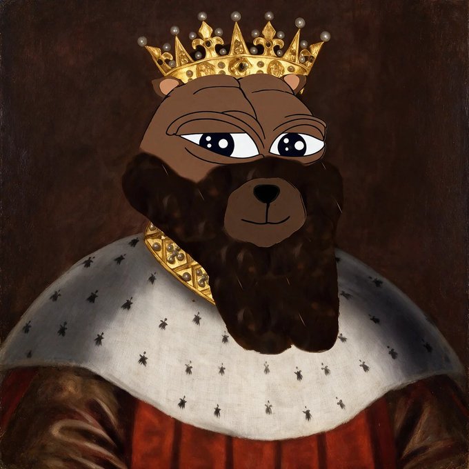 A cartoon bear wearing a golden crown and royal ermine cape is depicted in a regal portrait, reflecting the "Your Majesty" theme of the post. The bear's appearance ties into the $BOBO ticker, presenting it as a crowned, meme-worthy king.
