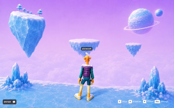 urns of ice float above a snowy landscape, with a cartoon character and floating planets in the background.